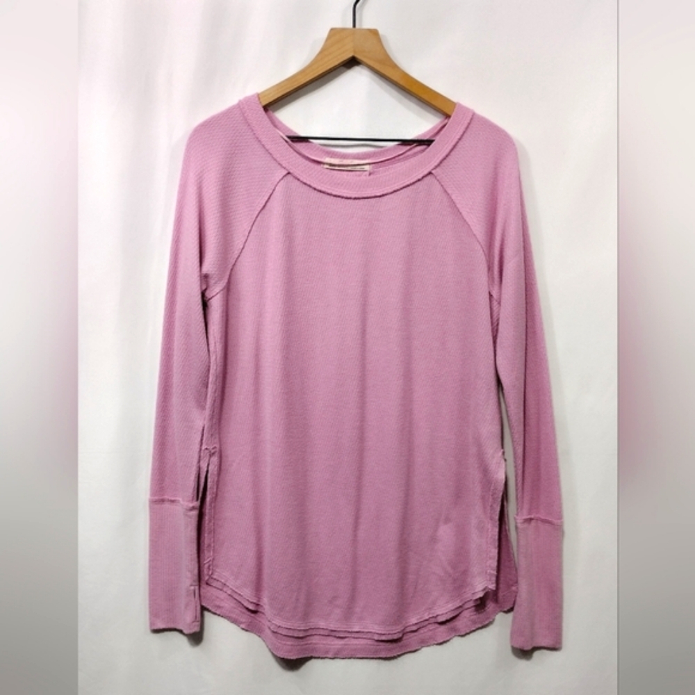 Free People Snowy Thermal Long Sleeve Knit Top Women's M Pink Boho Retro Y2K 90s - Picture 3 of 11